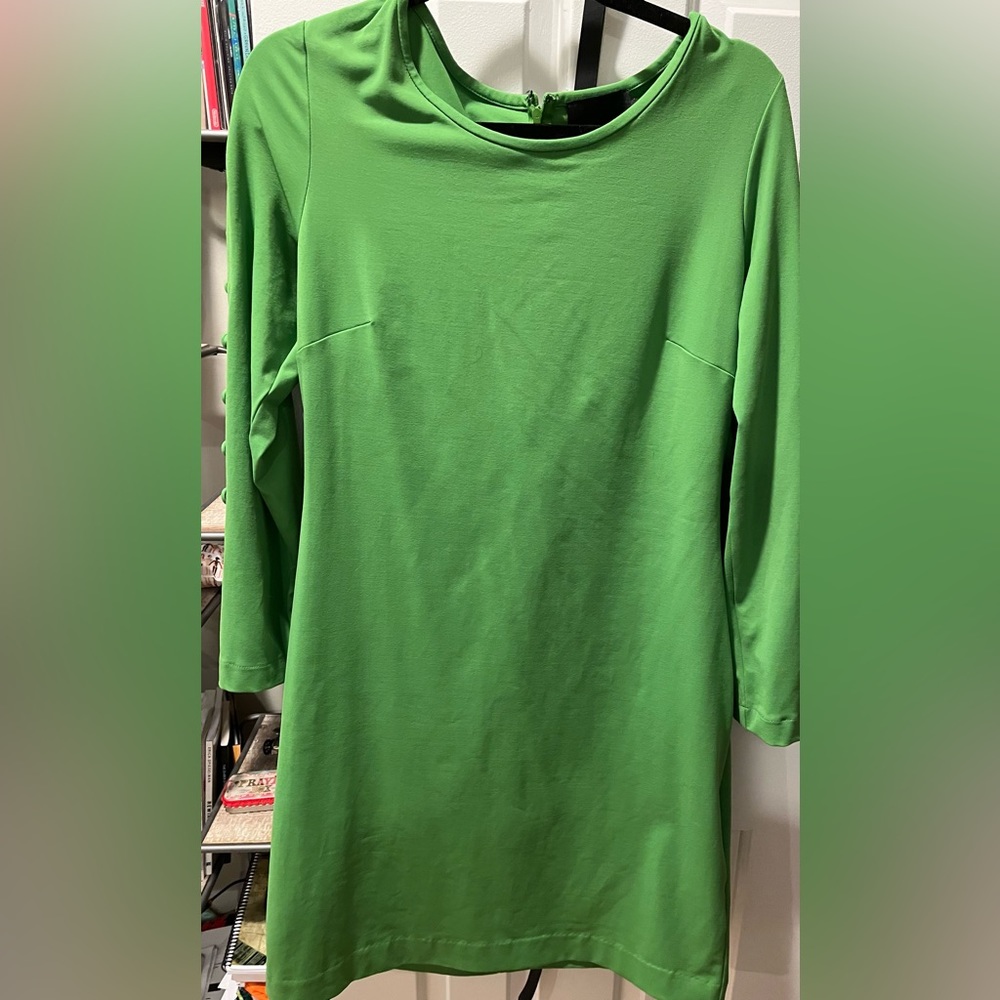 Great Apple-green dress with peek-a-boo detailing on sleeves